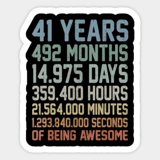 41 Years Old 41st Birthday Vintage Retro 492 Months Sticker